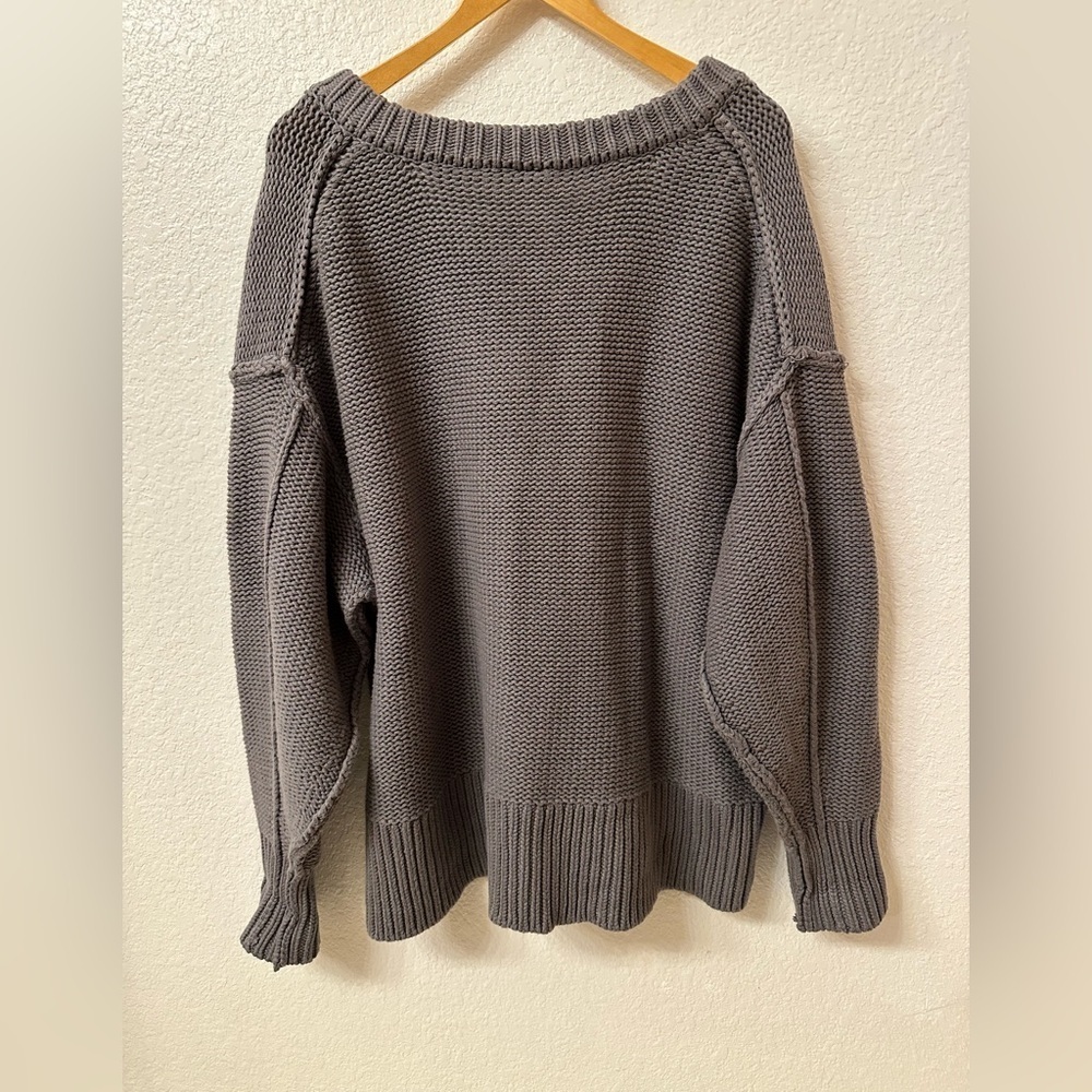 Free People Alli V Neck Knit Sweater Grey XS Oversized - Picture 6 of 9